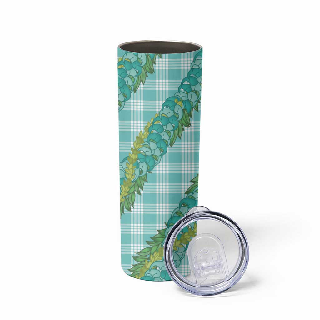 Hawaii Jade Vine Lei Skinny Tumbler Aloha Palaka Motif - Turquoise LT14 - Polynesian Pride
