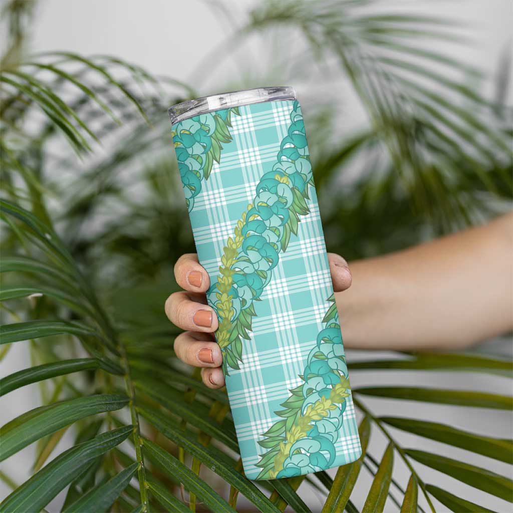 Hawaii Jade Vine Lei Skinny Tumbler Aloha Palaka Motif - Turquoise LT14 - Polynesian Pride