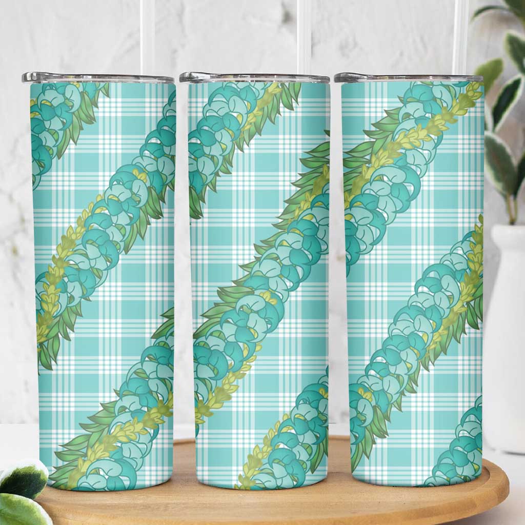 Hawaii Jade Vine Lei Skinny Tumbler Aloha Palaka Motif - Turquoise LT14 - Polynesian Pride