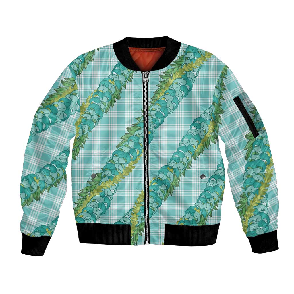 Hawaii Jade Vine Lei Sleeve Zip Bomber Jacket Aloha Palaka Motif - Turquoise LT14 Unisex Turquoise - Polynesian Pride