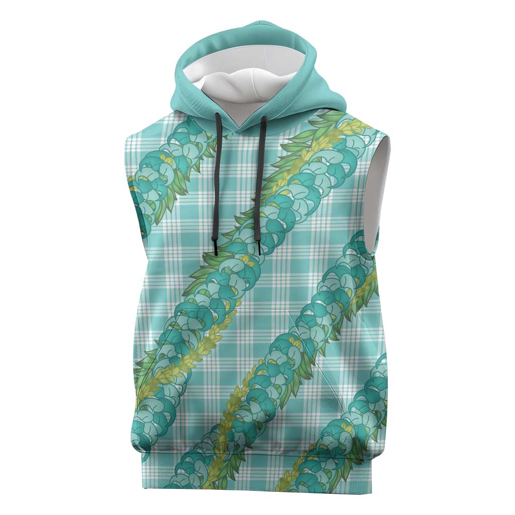 Hawaii Jade Vine Lei Sleeveless Hoodie Aloha Palaka Motif - Turquoise LT14 Turquoise - Polynesian Pride