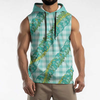 Hawaii Jade Vine Lei Sleeveless Hoodie Aloha Palaka Motif - Turquoise - Polynesian Pride