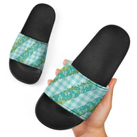 Hawaii Jade Vine Lei Slide Sandals Aloha Palaka Motif - Turquoise - Polynesian Pride