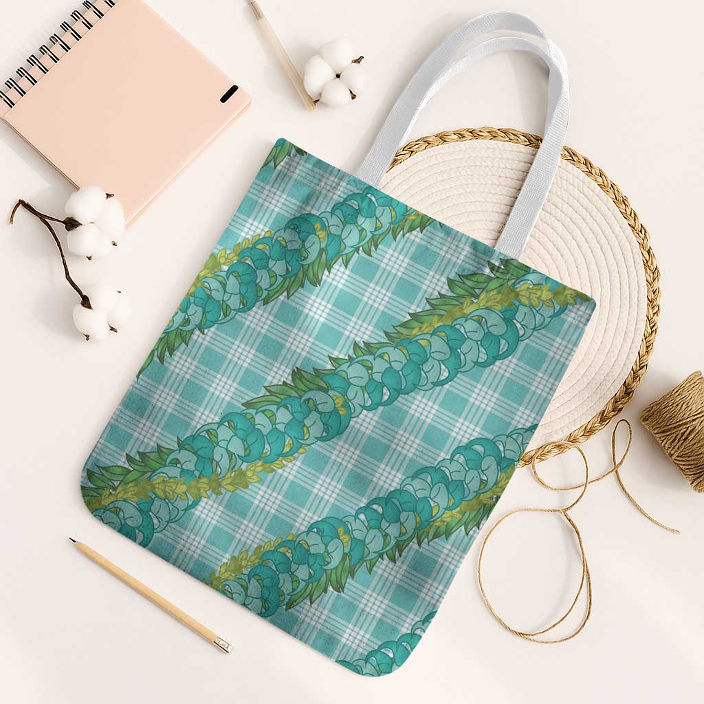 Hawaii Jade Vine Lei Tote Bag Aloha Palaka Motif - Turquoise - Polynesian Pride