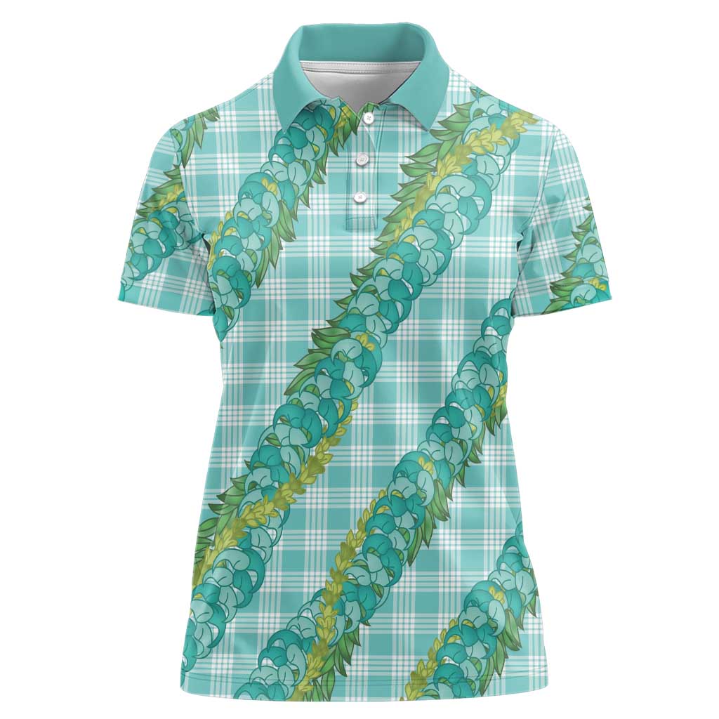 Hawaii Jade Vine Lei Women Polo Shirt Aloha Palaka Motif - Turquoise - Polynesian Pride