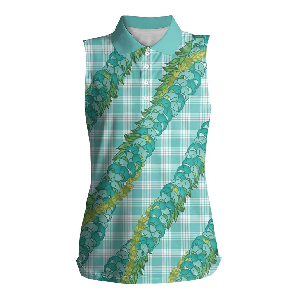 Hawaii Jade Vine Lei Women Sleeveless Polo Shirt Aloha Palaka Motif - Turquoise LT14 Female Turquoise - Polynesian Pride