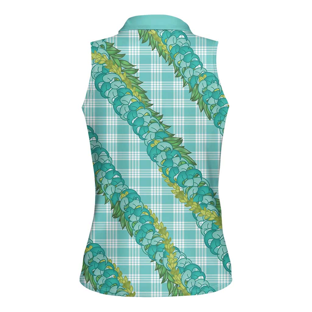Hawaii Jade Vine Lei Women Sleeveless Polo Shirt Aloha Palaka Motif - Turquoise LT14 - Polynesian Pride