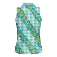 Hawaii Jade Vine Lei Women Sleeveless Polo Shirt Aloha Palaka Motif - Turquoise LT14 - Polynesian Pride
