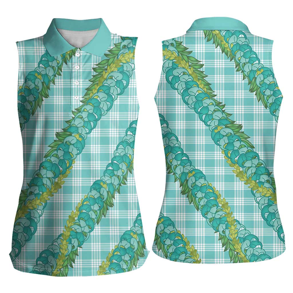 Hawaii Jade Vine Lei Women Sleeveless Polo Shirt Aloha Palaka Motif - Turquoise LT14 - Polynesian Pride