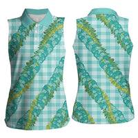 Hawaii Jade Vine Lei Women Sleeveless Polo Shirt Aloha Palaka Motif - Turquoise LT14 - Polynesian Pride