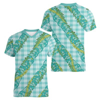 Hawaii Jade Vine Lei Women V-Neck T-Shirt Aloha Palaka Motif - Turquoise LT14 - Polynesian Pride