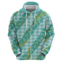 Hawaii Jade Vine Lei Zip Hoodie Aloha Palaka Motif - Turquoise - Polynesian Pride