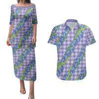 Hawaii Jade Vine Lei Couples Matching Puletasi and Hawaiian Shirt Aloha Palaka Motif - Purple LT14 Purple - Polynesian Pride