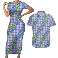 Hawaii Jade Vine Lei Couples Matching Short Sleeve Bodycon Dress and Hawaiian Shirt Aloha Palaka Motif - Purple LT14 Purple - Polynesian Pride