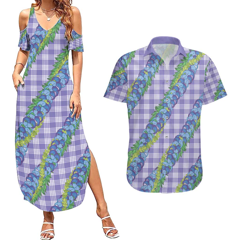 Hawaii Jade Vine Lei Couples Matching Summer Maxi Dress and Hawaiian Shirt Aloha Palaka Motif - Purple LT14 Purple - Polynesian Pride
