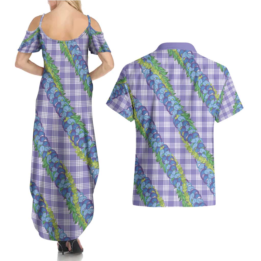 Hawaii Jade Vine Lei Couples Matching Summer Maxi Dress and Hawaiian Shirt Aloha Palaka Motif - Purple LT14 - Polynesian Pride