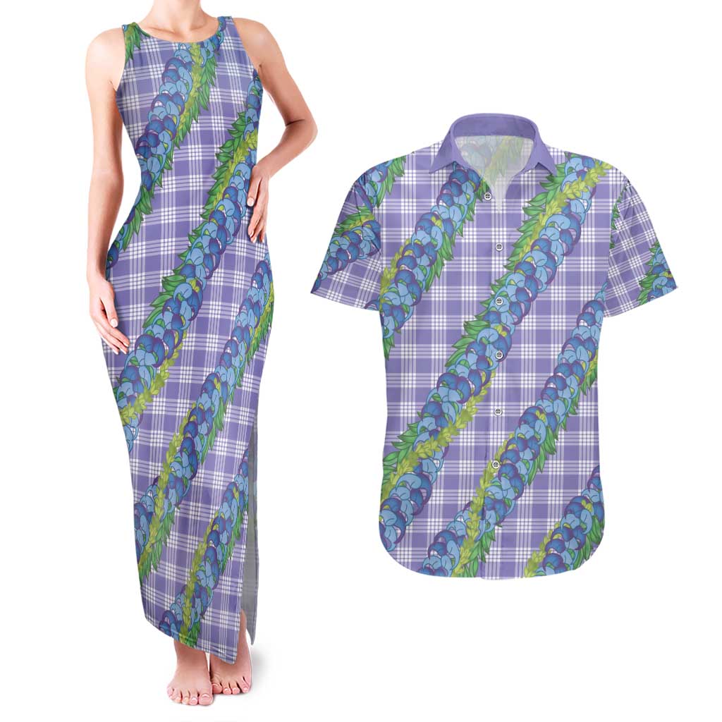 Hawaii Jade Vine Lei Couples Matching Tank Maxi Dress and Hawaiian Shirt Aloha Palaka Motif - Purple LT14 Purple - Polynesian Pride
