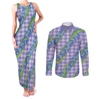 Hawaii Jade Vine Lei Couples Matching Tank Maxi Dress and Long Sleeve Button Shirt Aloha Palaka Motif - Purple LT14 Purple - Polynesian Pride