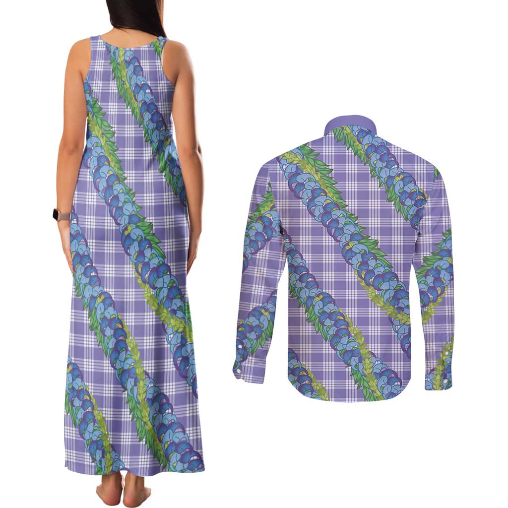 Hawaii Jade Vine Lei Couples Matching Tank Maxi Dress and Long Sleeve Button Shirt Aloha Palaka Motif - Purple LT14 - Polynesian Pride
