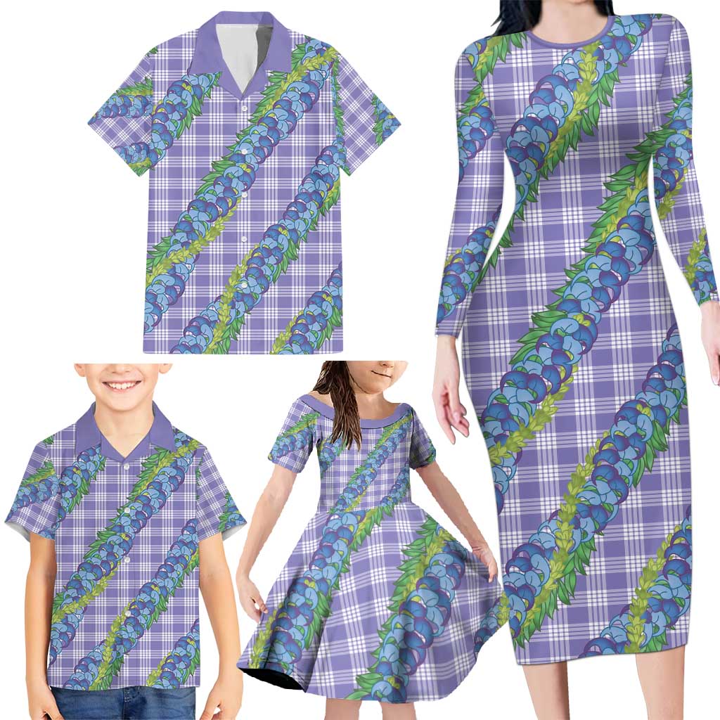 Hawaii Jade Vine Lei Family Matching Long Sleeve Bodycon Dress and Hawaiian Shirt Aloha Palaka Motif - Purple LT14 - Polynesian Pride