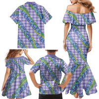 Hawaii Jade Vine Lei Family Matching Mermaid Dress and Hawaiian Shirt Aloha Palaka Motif - Purple LT14 - Polynesian Pride