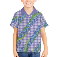 Hawaii Jade Vine Lei Family Matching Off The Shoulder Long Sleeve Dress and Hawaiian Shirt Aloha Palaka Motif - Purple LT14 Son's Shirt Purple - Polynesian Pride