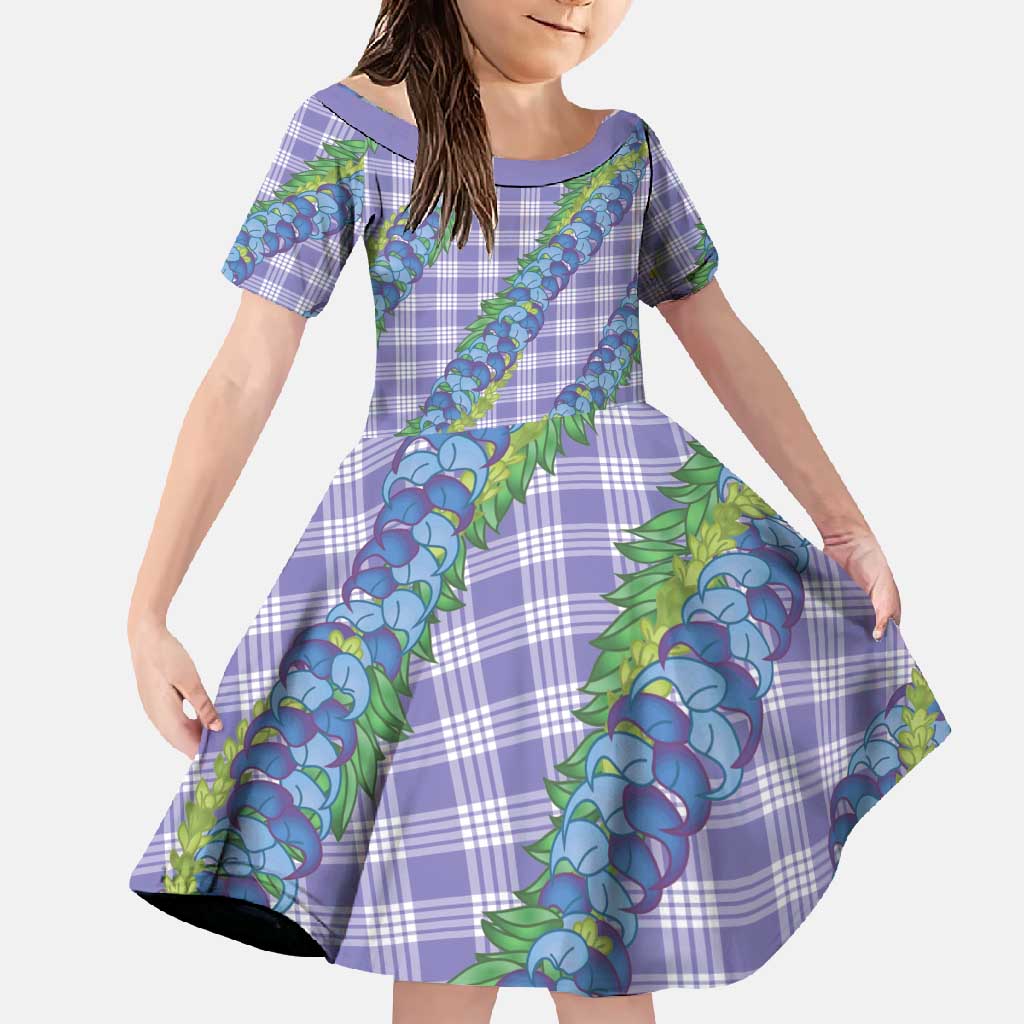 Hawaii Jade Vine Lei Family Matching Off Shoulder Maxi Dress and Hawaiian Shirt Aloha Palaka Motif - Purple LT14 Daughter's Dress Purple - Polynesian Pride