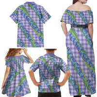 Hawaii Jade Vine Lei Family Matching Off Shoulder Maxi Dress and Hawaiian Shirt Aloha Palaka Motif - Purple LT14 - Polynesian Pride
