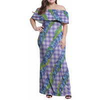 Hawaii Jade Vine Lei Family Matching Off Shoulder Maxi Dress and Hawaiian Shirt Aloha Palaka Motif - Purple LT14 Mom's Dress Purple - Polynesian Pride