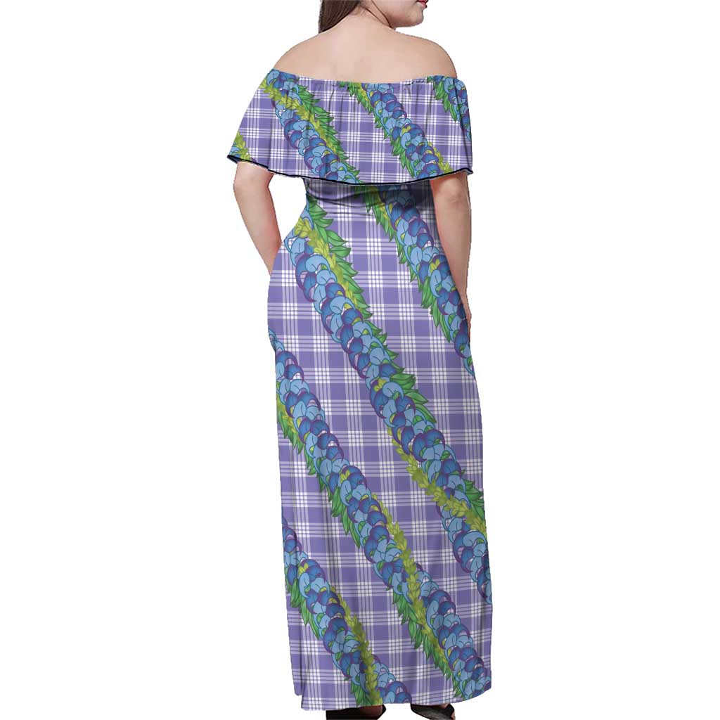 Hawaii Jade Vine Lei Family Matching Off Shoulder Maxi Dress and Hawaiian Shirt Aloha Palaka Motif - Purple LT14 - Polynesian Pride