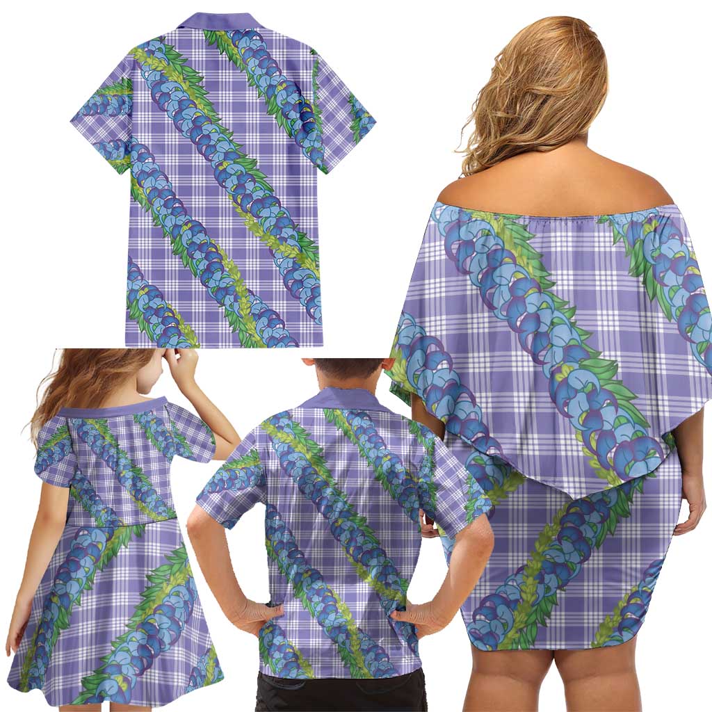 Hawaii Jade Vine Lei Family Matching Off Shoulder Short Dress and Hawaiian Shirt Aloha Palaka Motif - Purple LT14 - Polynesian Pride