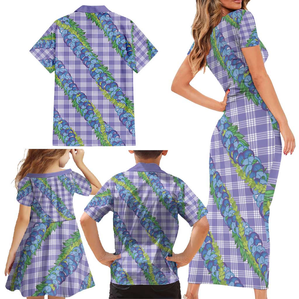 Hawaii Jade Vine Lei Family Matching Short Sleeve Bodycon Dress and Hawaiian Shirt Aloha Palaka Motif - Purple LT14 - Polynesian Pride