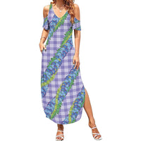 Hawaii Jade Vine Lei Family Matching Summer Maxi Dress and Hawaiian Shirt Aloha Palaka Motif - Purple LT14 Mom's Dress Purple - Polynesian Pride
