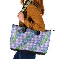 Hawaii Jade Vine Lei Leather Tote Bag Aloha Palaka Motif - Purple - Polynesian Pride