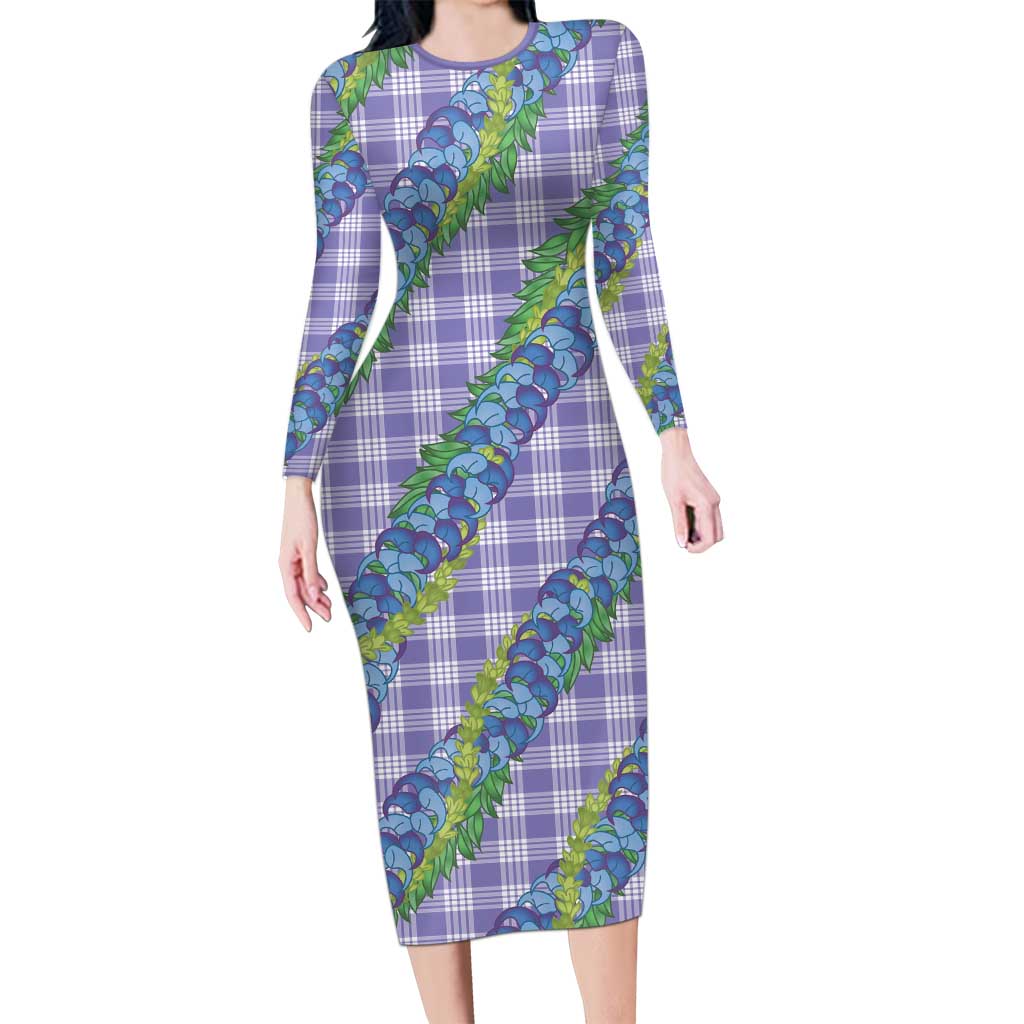 Hawaii Jade Vine Lei Long Sleeve Bodycon Dress Aloha Palaka Motif - Purple LT14 Long Dress Purple - Polynesian Pride