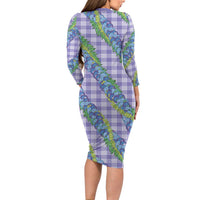 Hawaii Jade Vine Lei Long Sleeve Bodycon Dress Aloha Palaka Motif - Purple LT14 - Polynesian Pride