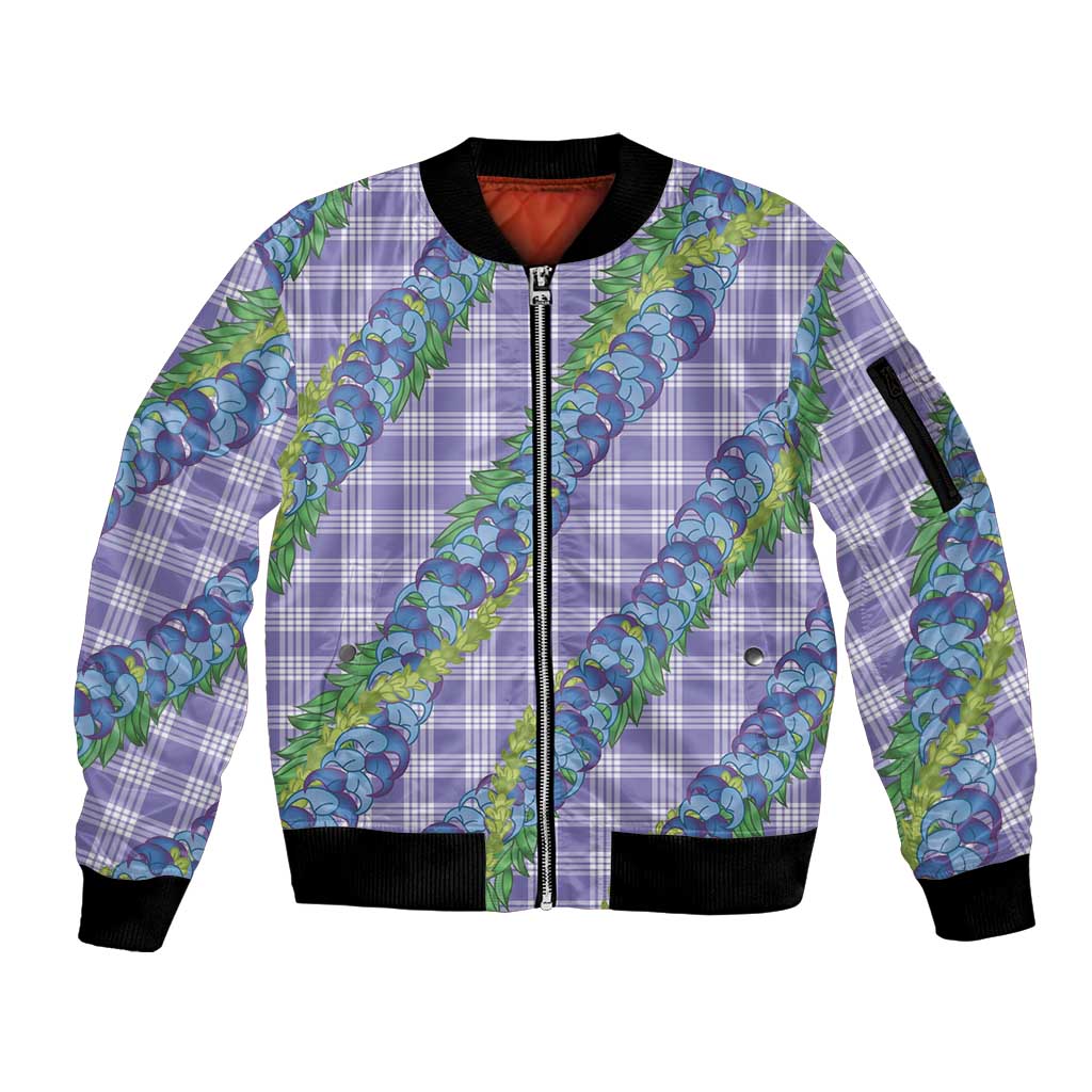 Hawaii Jade Vine Lei Sleeve Zip Bomber Jacket Aloha Palaka Motif - Purple LT14 Unisex Purple - Polynesian Pride