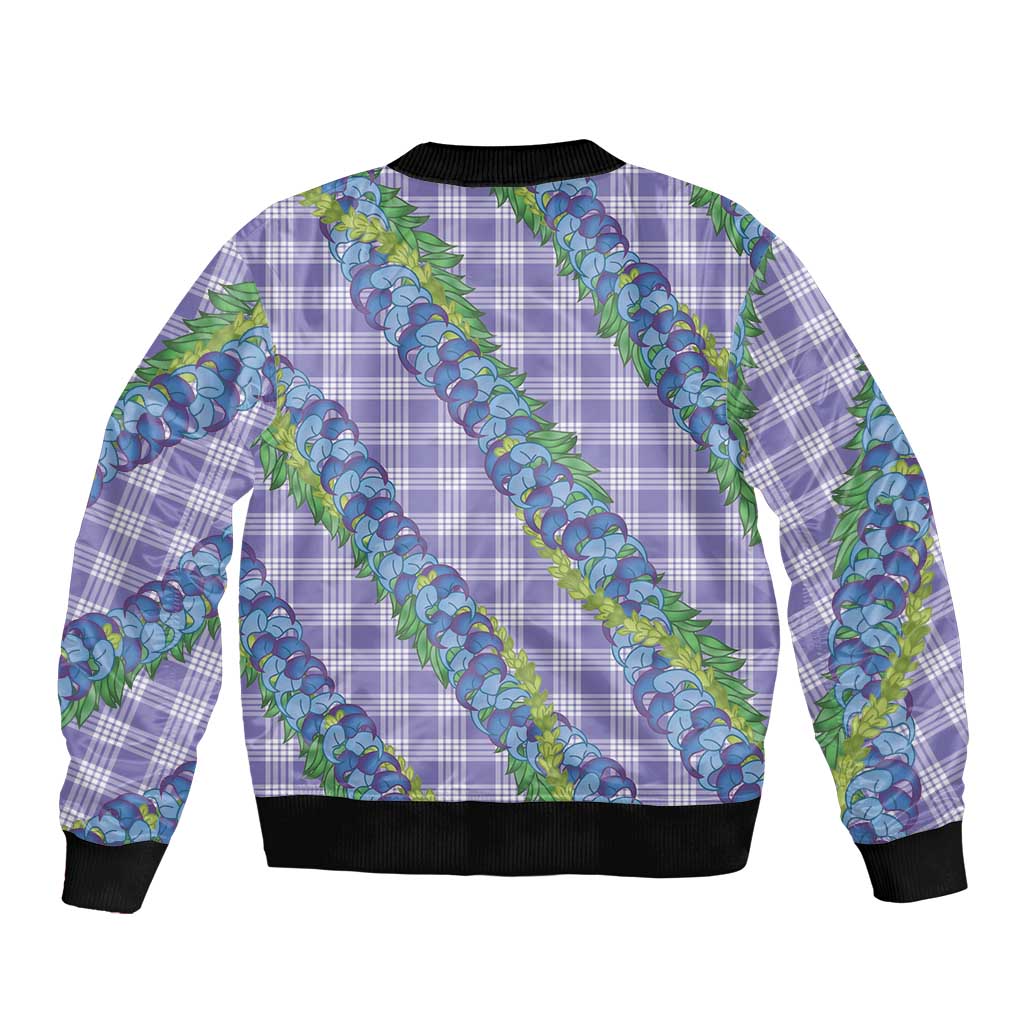 Hawaii Jade Vine Lei Sleeve Zip Bomber Jacket Aloha Palaka Motif - Purple - Polynesian Pride