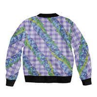 Hawaii Jade Vine Lei Sleeve Zip Bomber Jacket Aloha Palaka Motif - Purple - Polynesian Pride