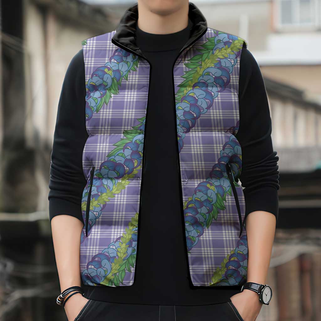 Hawaii Jade Vine Lei Sleeveless Puffer Jacket Aloha Palaka Motif - Purple - Polynesian Pride