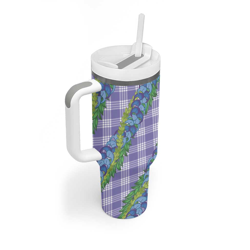 Hawaii Jade Vine Lei Tumbler With Handle Aloha Palaka Motif - Purple - Polynesian Pride