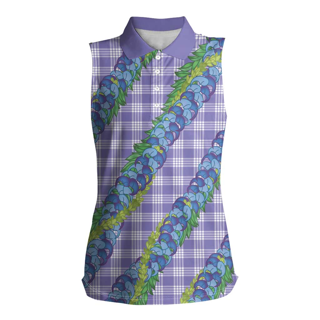 Hawaii Jade Vine Lei Women Sleeveless Polo Shirt Aloha Palaka Motif - Purple LT14 Female Purple - Polynesian Pride
