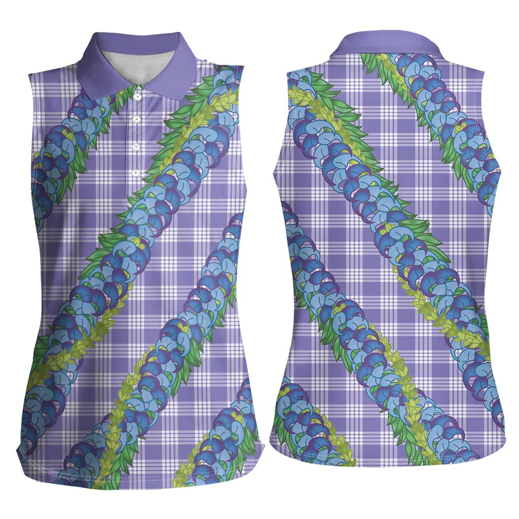 Hawaii Jade Vine Lei Women Sleeveless Polo Shirt Aloha Palaka Motif - Purple LT14 - Polynesian Pride