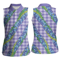 Hawaii Jade Vine Lei Women Sleeveless Polo Shirt Aloha Palaka Motif - Purple LT14 - Polynesian Pride