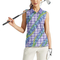 Hawaii Jade Vine Lei Women Sleeveless Polo Shirt Aloha Palaka Motif - Purple LT14 - Polynesian Pride