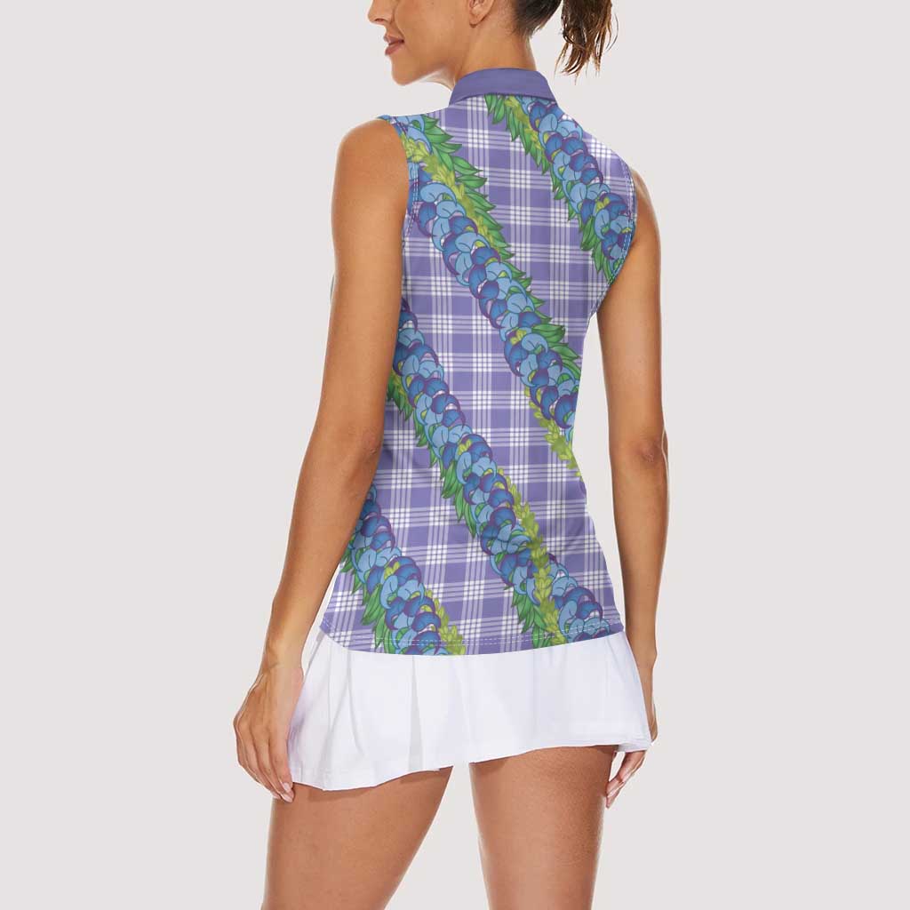 Hawaii Jade Vine Lei Women Sleeveless Polo Shirt Aloha Palaka Motif - Purple LT14 - Polynesian Pride