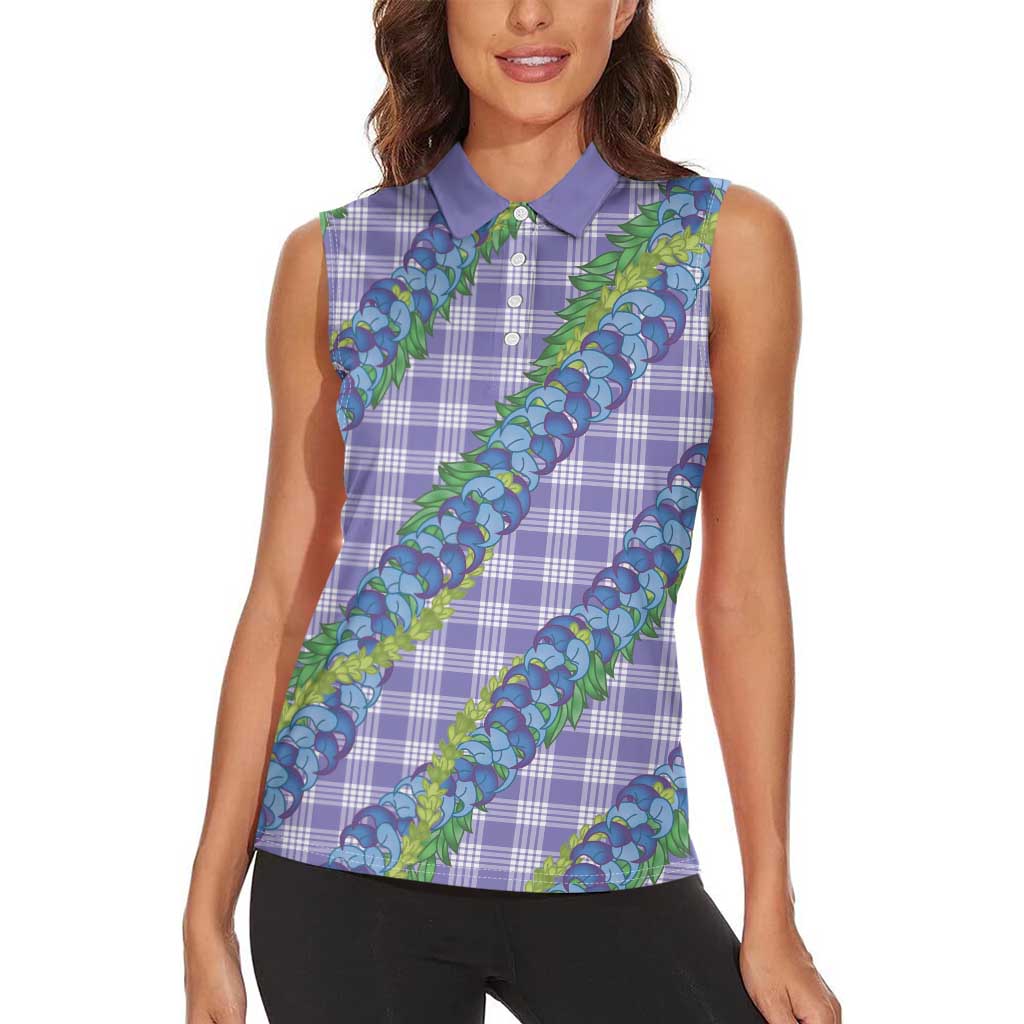 Hawaii Jade Vine Lei Women Sleeveless Polo Shirt Aloha Palaka Motif - Purple LT14 - Polynesian Pride