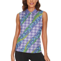 Hawaii Jade Vine Lei Women Sleeveless Polo Shirt Aloha Palaka Motif - Purple LT14 - Polynesian Pride