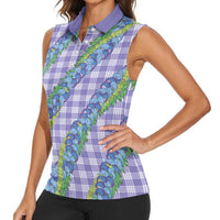 Hawaii Jade Vine Lei Women Sleeveless Polo Shirt Aloha Palaka Motif - Purple LT14 - Polynesian Pride