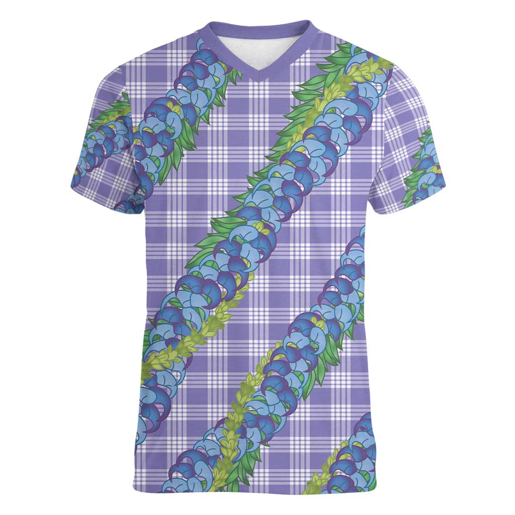 Hawaii Jade Vine Lei Women V-Neck T-Shirt Aloha Palaka Motif - Purple LT14 Female Purple - Polynesian Pride